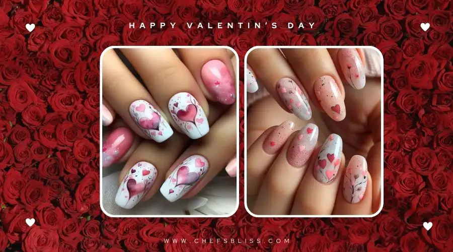 valentine’s day watercolor heart nail ideas