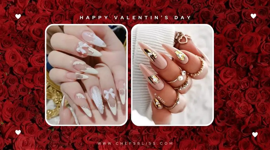 valentine’s day white and gold nail ideas