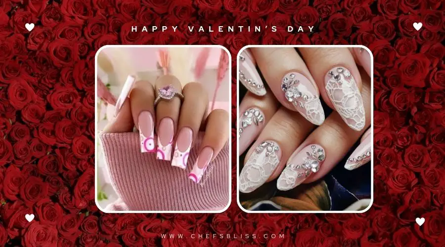 valentine’s day white lace nail design ideas